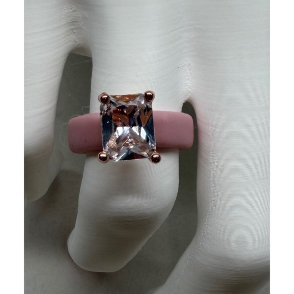 CZ Silicone Ring Size 7 With a Square shaped Simulated Diamond pink band - Picture 5 of 8